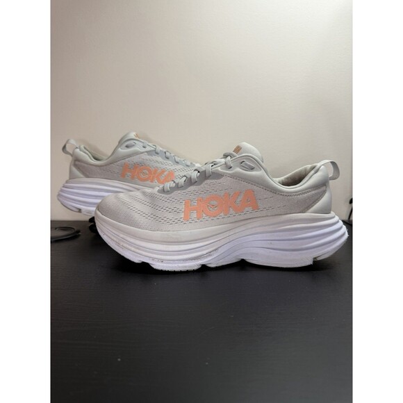 Hoka One One Bondi 8 Running Shoe Womens 9 Wide Sneaker 1127954 Gray Peach - Picture 3 of 14